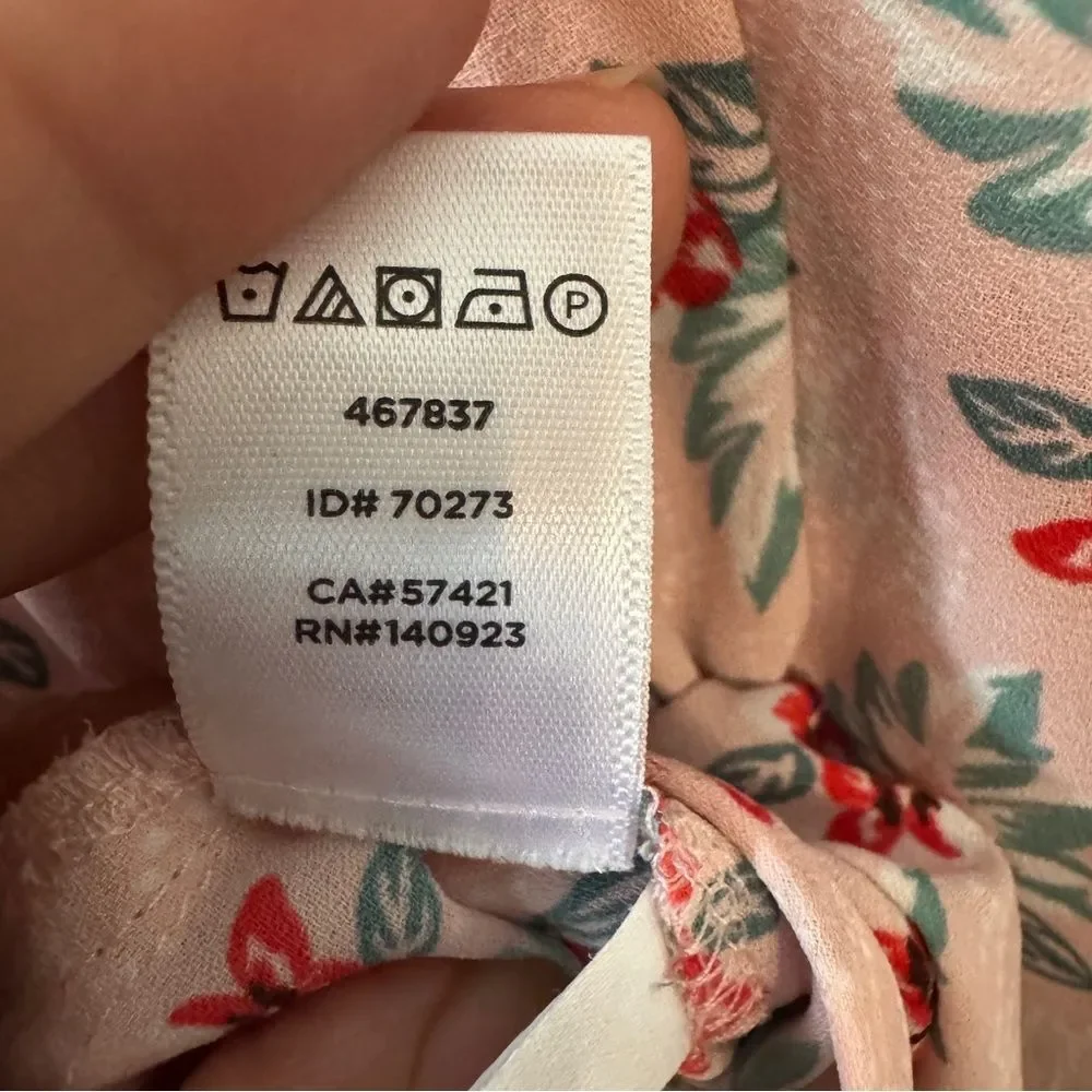 LOFT Petite Small Spring Leaf Flutter Shell Floral Blouse - Pink Red Green